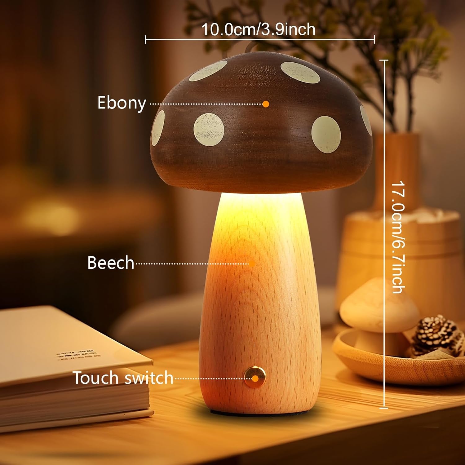 2pk Rechargeable LED Wood Mushroom  Table Lamp