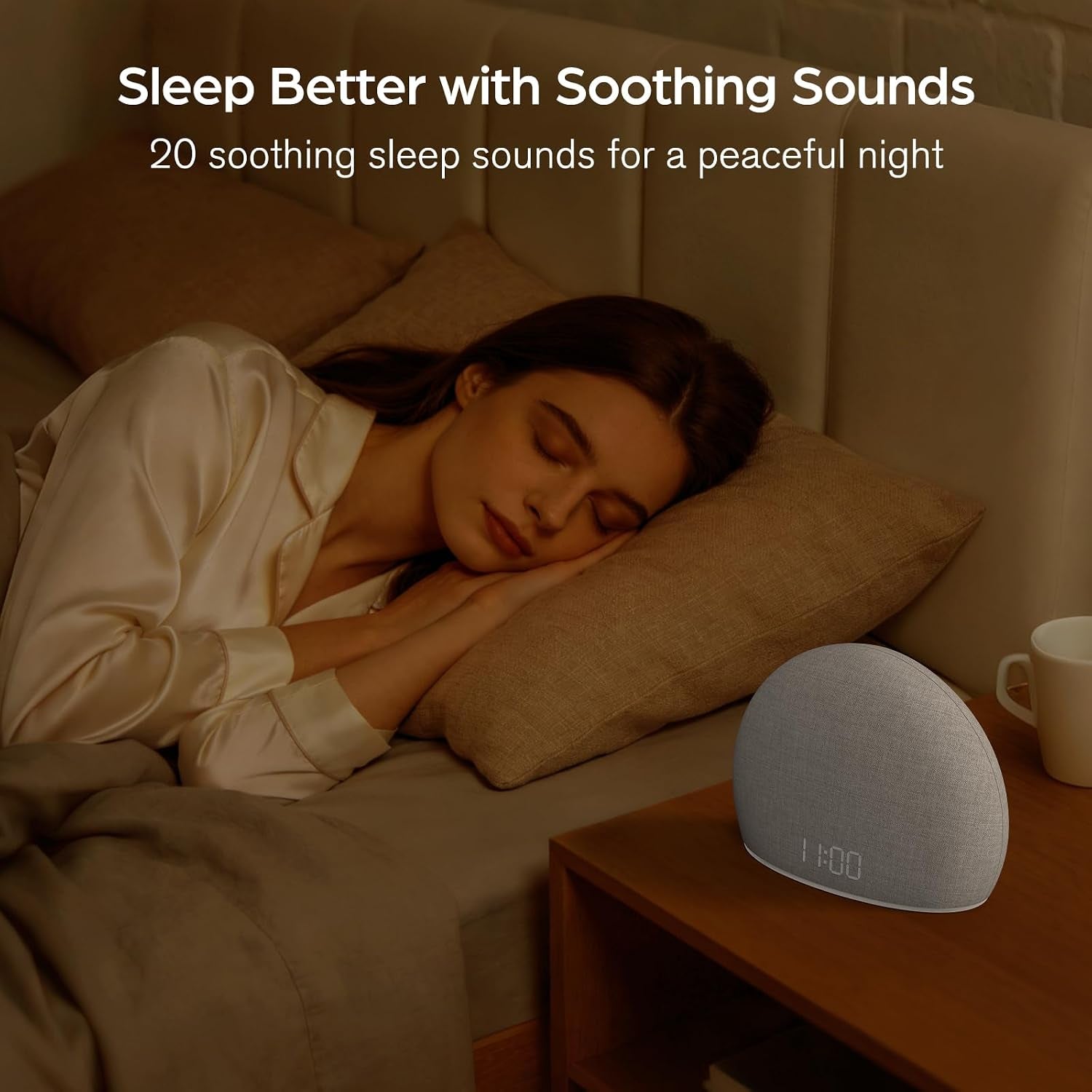 Sunrise Alarm Clock with White Noise Sound Machine for Bedroom | Wake-Up Light, 5 Gentle Alarm Sounds, 20 Soothing Sleep Sounds, Dimmable Display, Phone-Free Bedside Clock