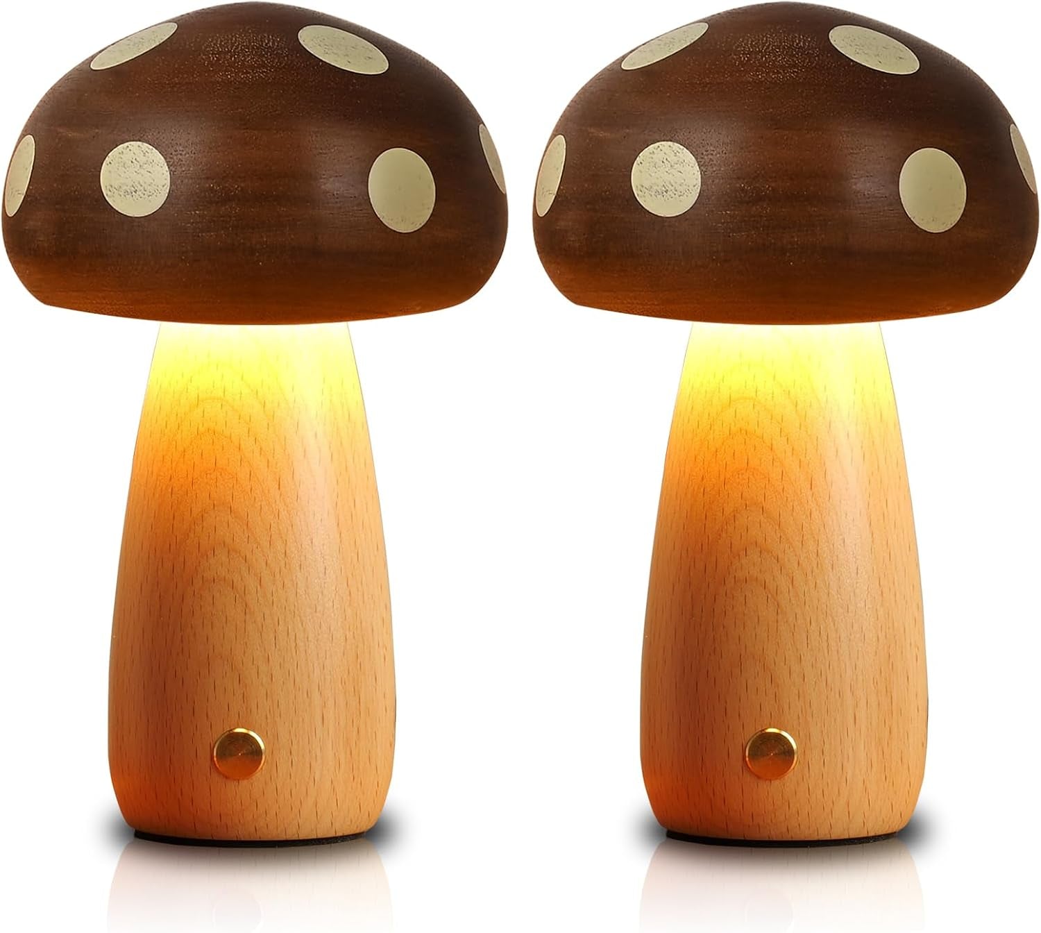 2pk Rechargeable LED Wood Mushroom  Table Lamp