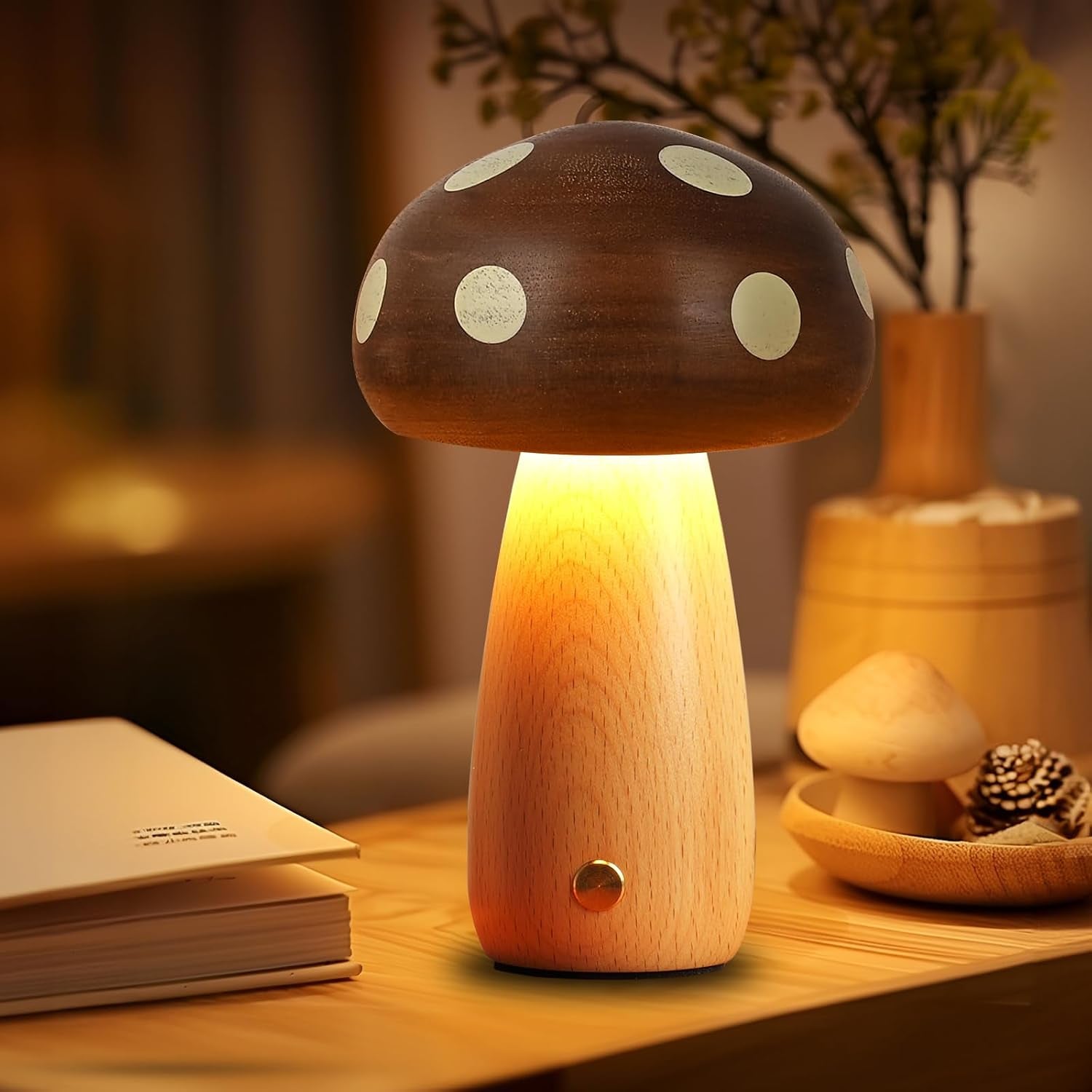 2pk Rechargeable LED Wood Mushroom  Table Lamp