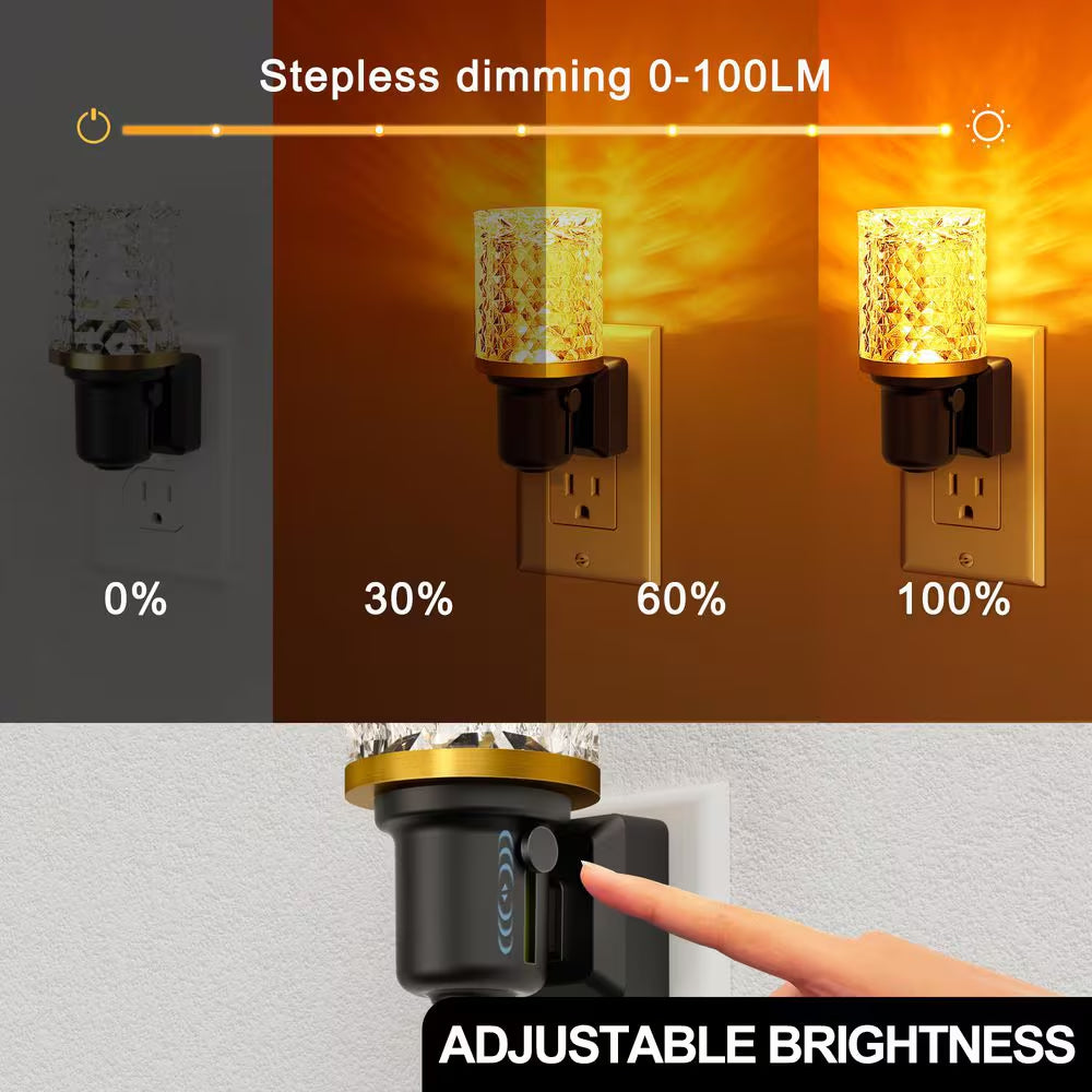 Amber LED Night Light Plug-In, Dimmable Nightlight with Light Sensor, 0-100LM for Hallway, Bathroom, Bedroom (2-Pack)