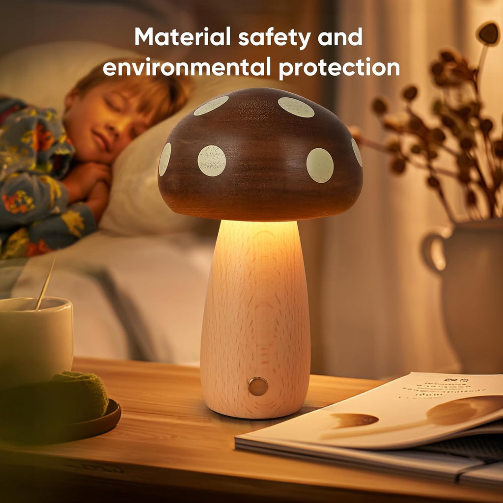 2pk Rechargeable LED Wood Mushroom  Table Lamp