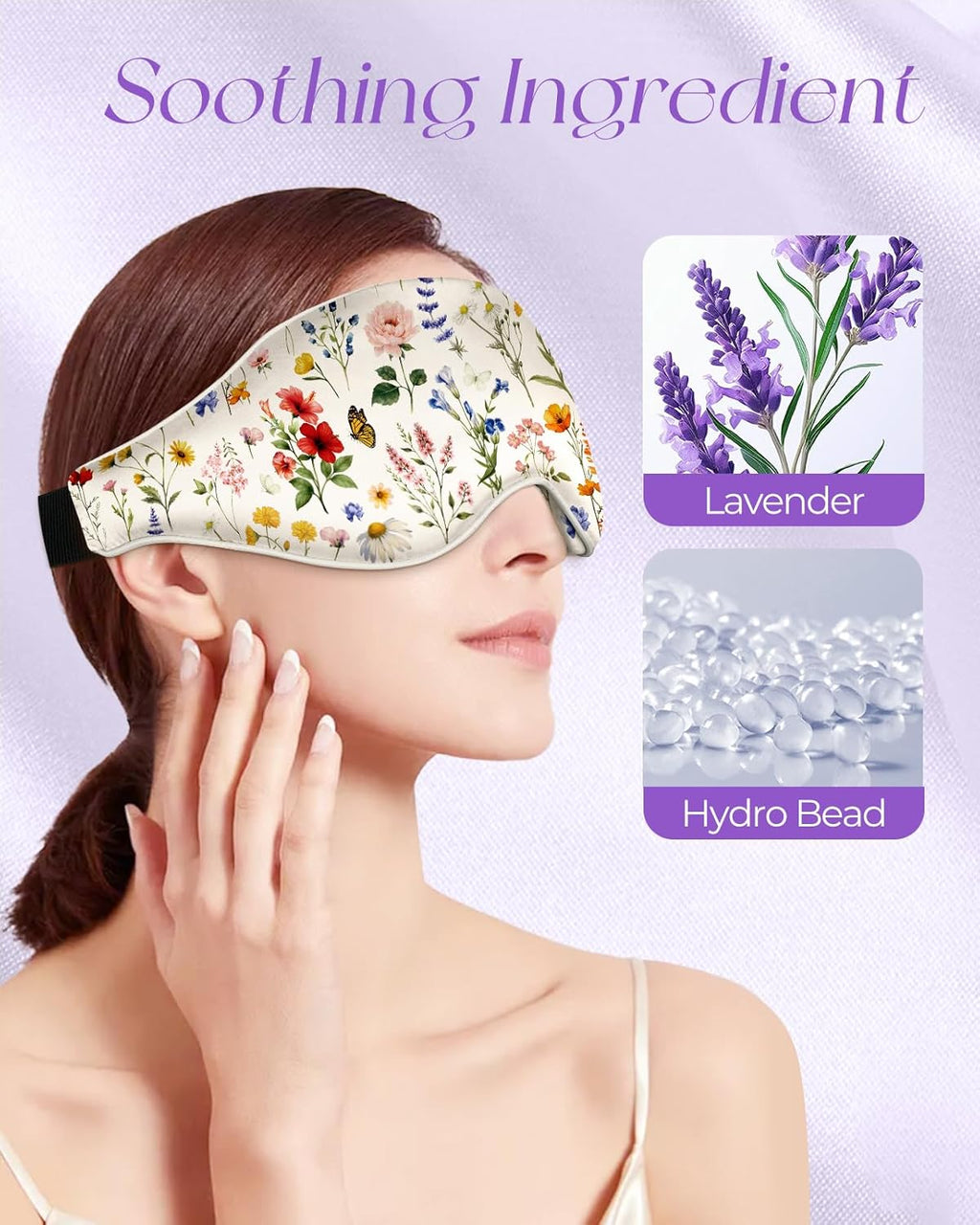 Silk Weighted Eye Mask - Microwave Eye Mask Heat and Cold Warm Compress for Sleeping Dry Eyes Pillow Soft Smooth Lavender Mulberry Silk Sleep Mask for Women Wife Mom - Flower