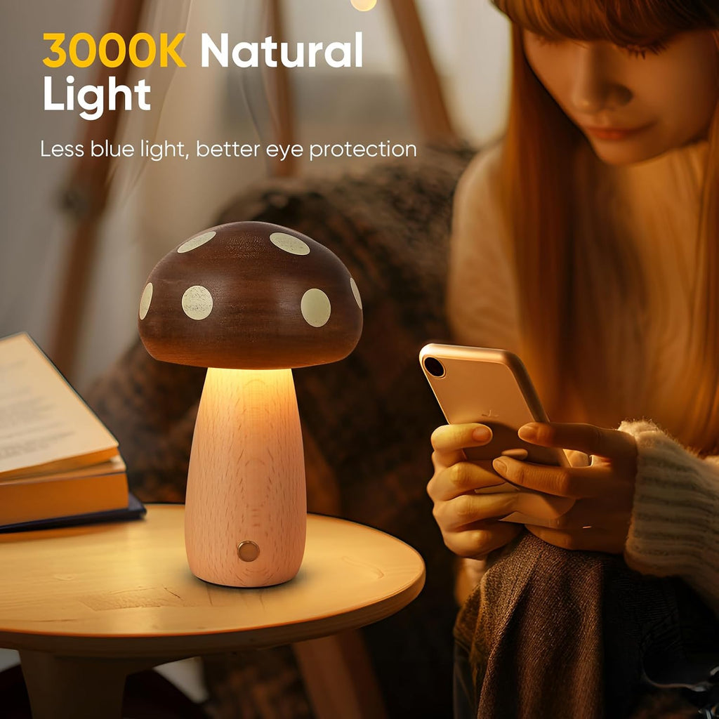 2pk Rechargeable LED Wood Mushroom  Table Lamp