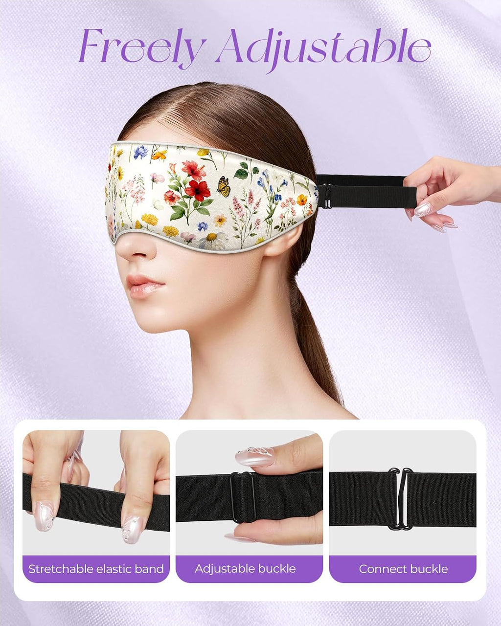 Silk Weighted Eye Mask - Microwave Eye Mask Heat and Cold Warm Compress for Sleeping Dry Eyes Pillow Soft Smooth Lavender Mulberry Silk Sleep Mask for Women Wife Mom - Flower