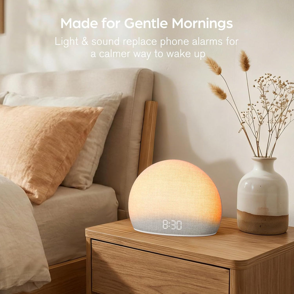 Sunrise Alarm Clock with White Noise Sound Machine for Bedroom | Wake-Up Light, 5 Gentle Alarm Sounds, 20 Soothing Sleep Sounds, Dimmable Display, Phone-Free Bedside Clock