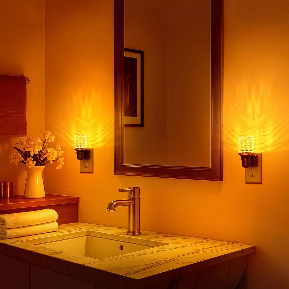 Amber LED Night Light Plug-In, Dimmable Nightlight with Light Sensor, 0-100LM for Hallway, Bathroom, Bedroom (2-Pack)