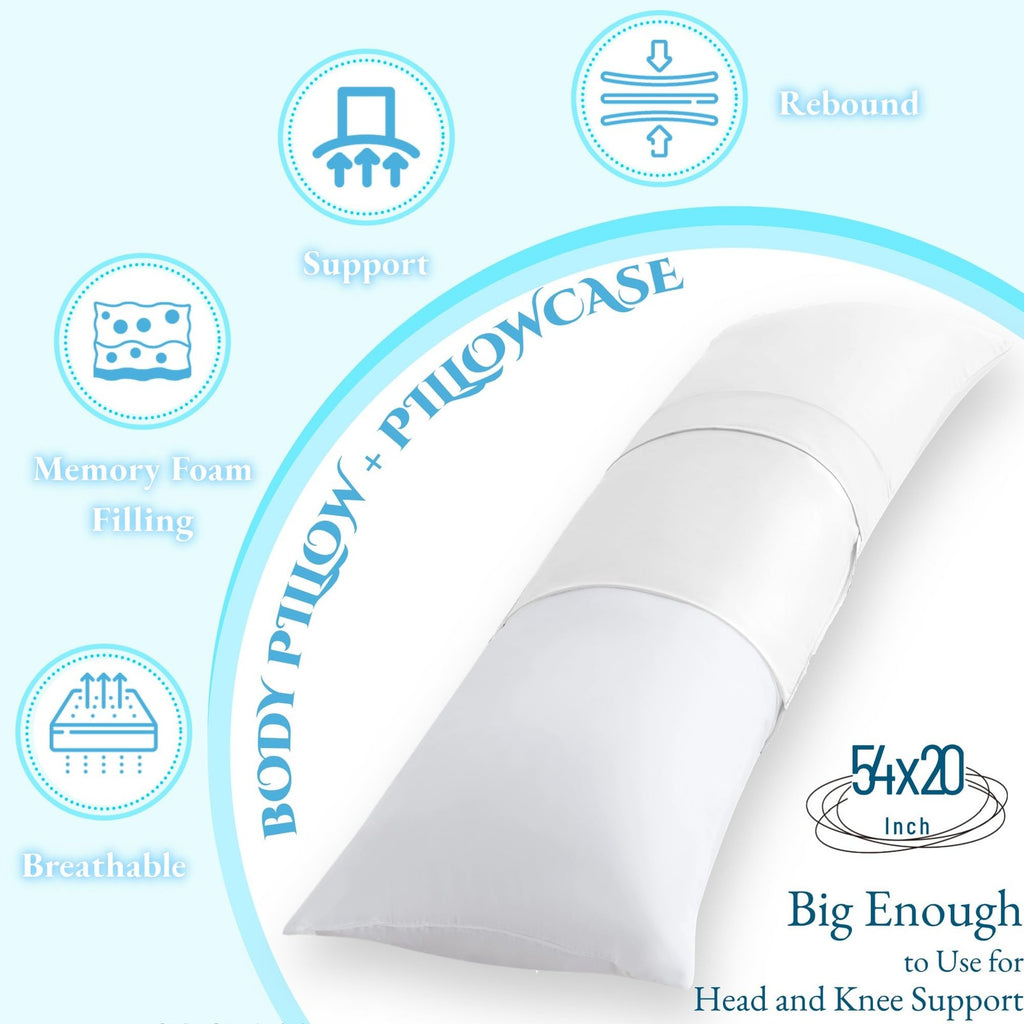 20X54 Inch Memory Foam Body Pillow with Cover