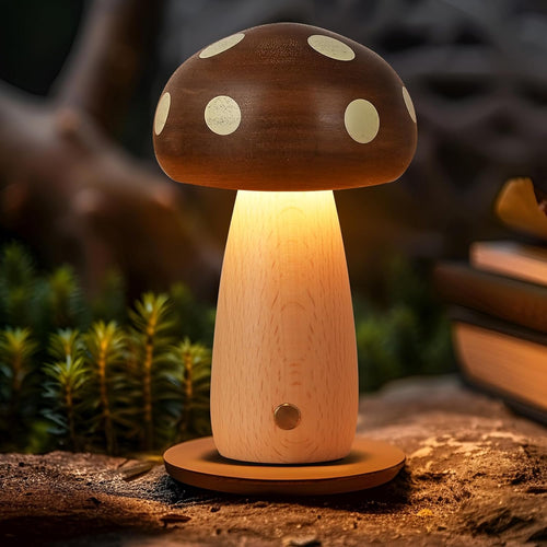 2pk Rechargeable LED Wood Mushroom  Table Lamp
