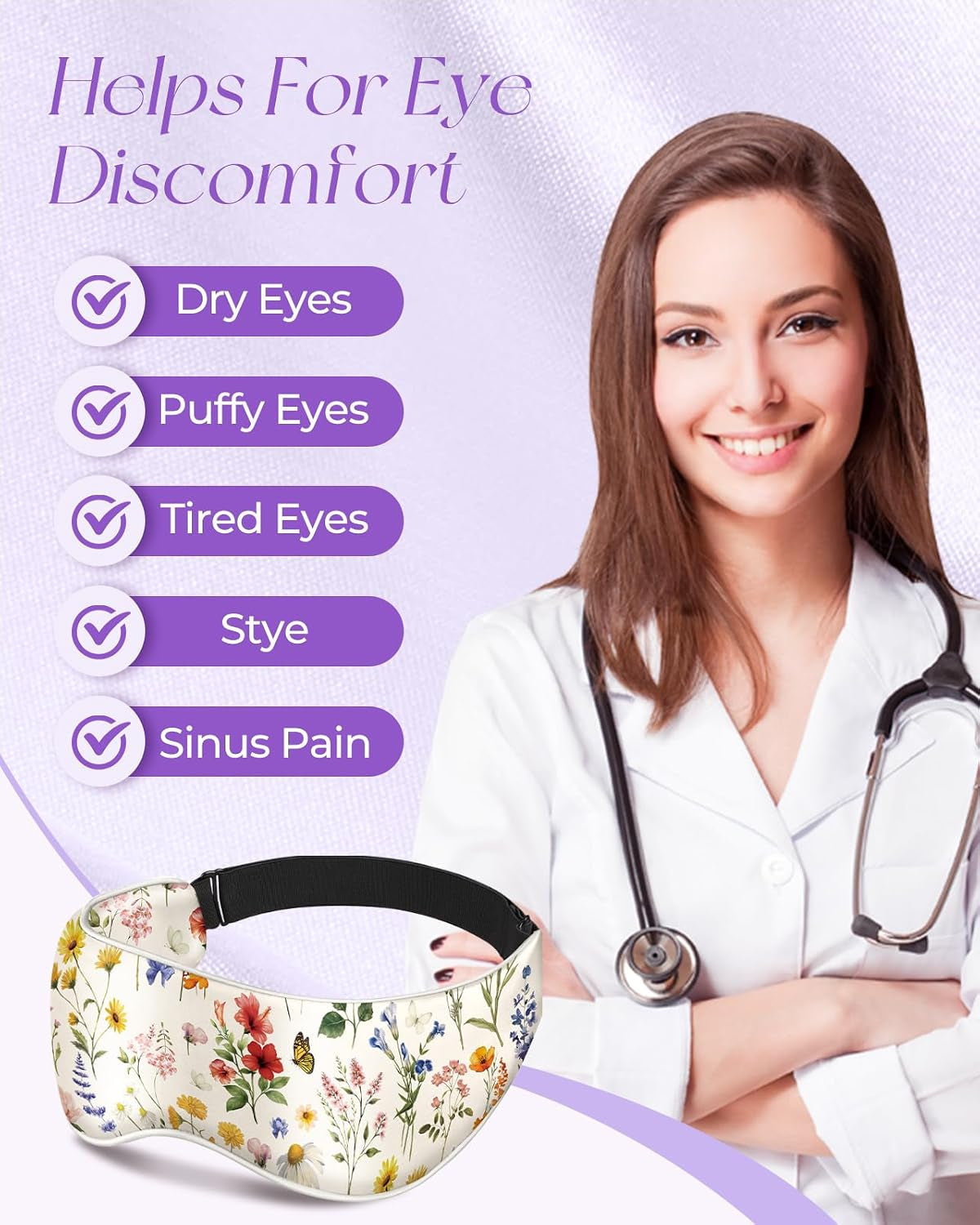 Silk Weighted Eye Mask - Microwave Eye Mask Heat and Cold Warm Compress for Sleeping Dry Eyes Pillow Soft Smooth Lavender Mulberry Silk Sleep Mask for Women Wife Mom - Flower