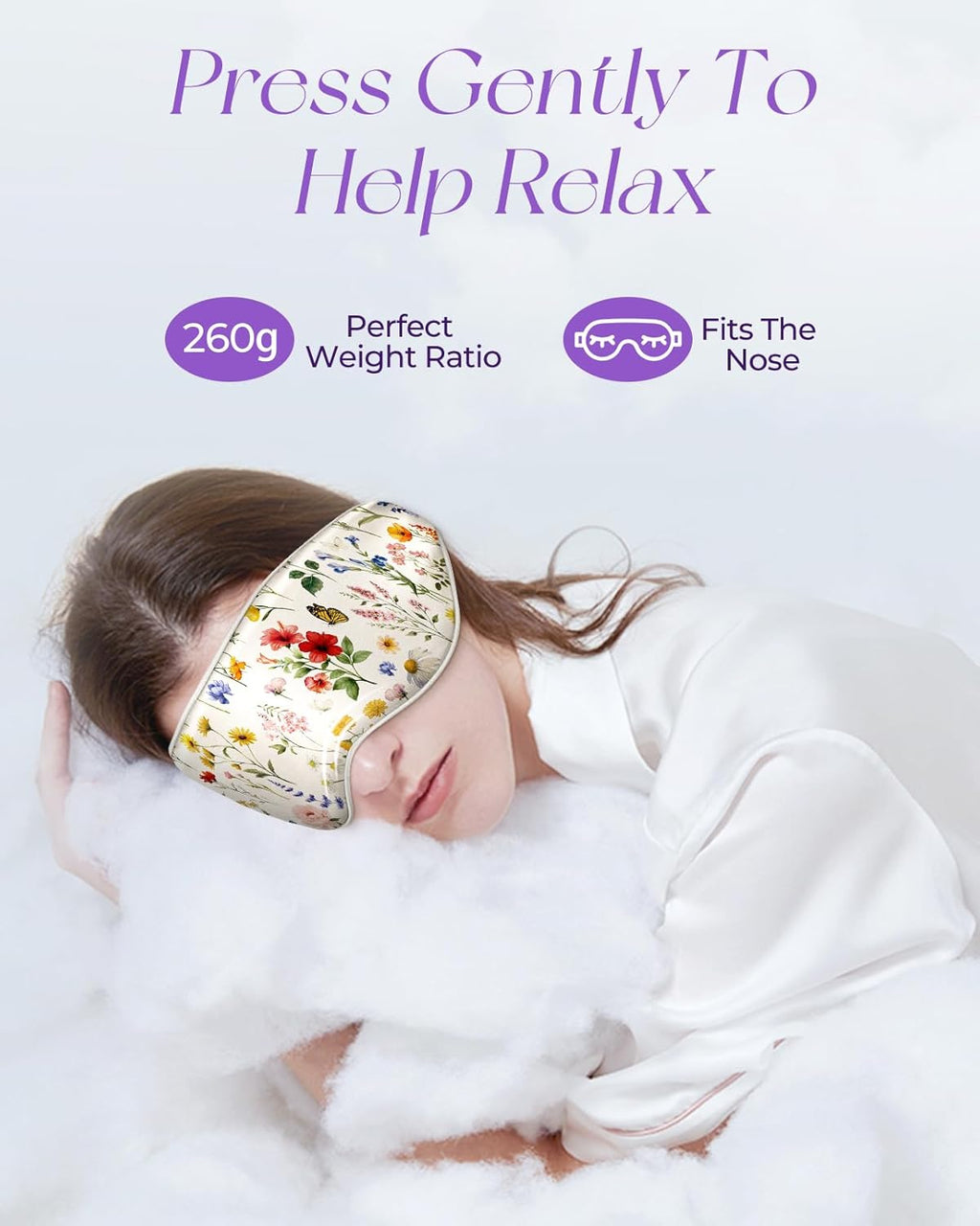 Silk Weighted Eye Mask - Microwave Eye Mask Heat and Cold Warm Compress for Sleeping Dry Eyes Pillow Soft Smooth Lavender Mulberry Silk Sleep Mask for Women Wife Mom - Flower